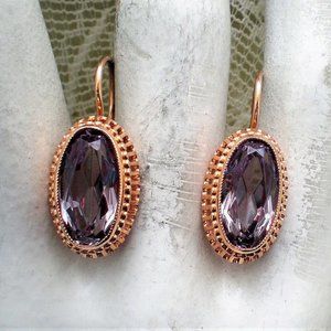 Vintage Russian USSR 14K 583 Rose Pink Gold Alexandrite Filigree Dangle EARRINGS